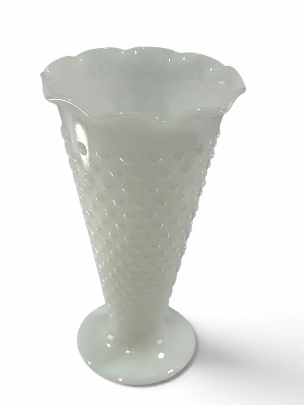 Vintage Anchor Hocking Milk Glass Hobnail Trumpet Vase 9.25